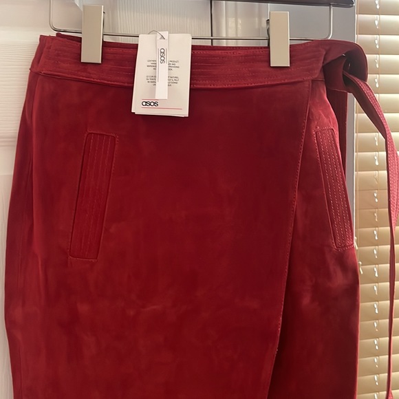 Red Suede Wrap Skirt - Picture 2 of 5